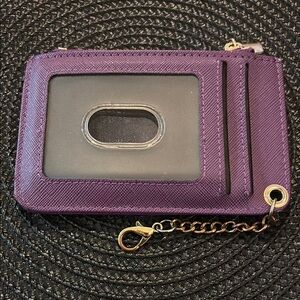 Purple RFID blocking slim card holder with 
Chain.